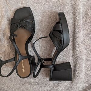 Reformation Pia Knotted Block Heel Sandals – Black Leather Size 8
